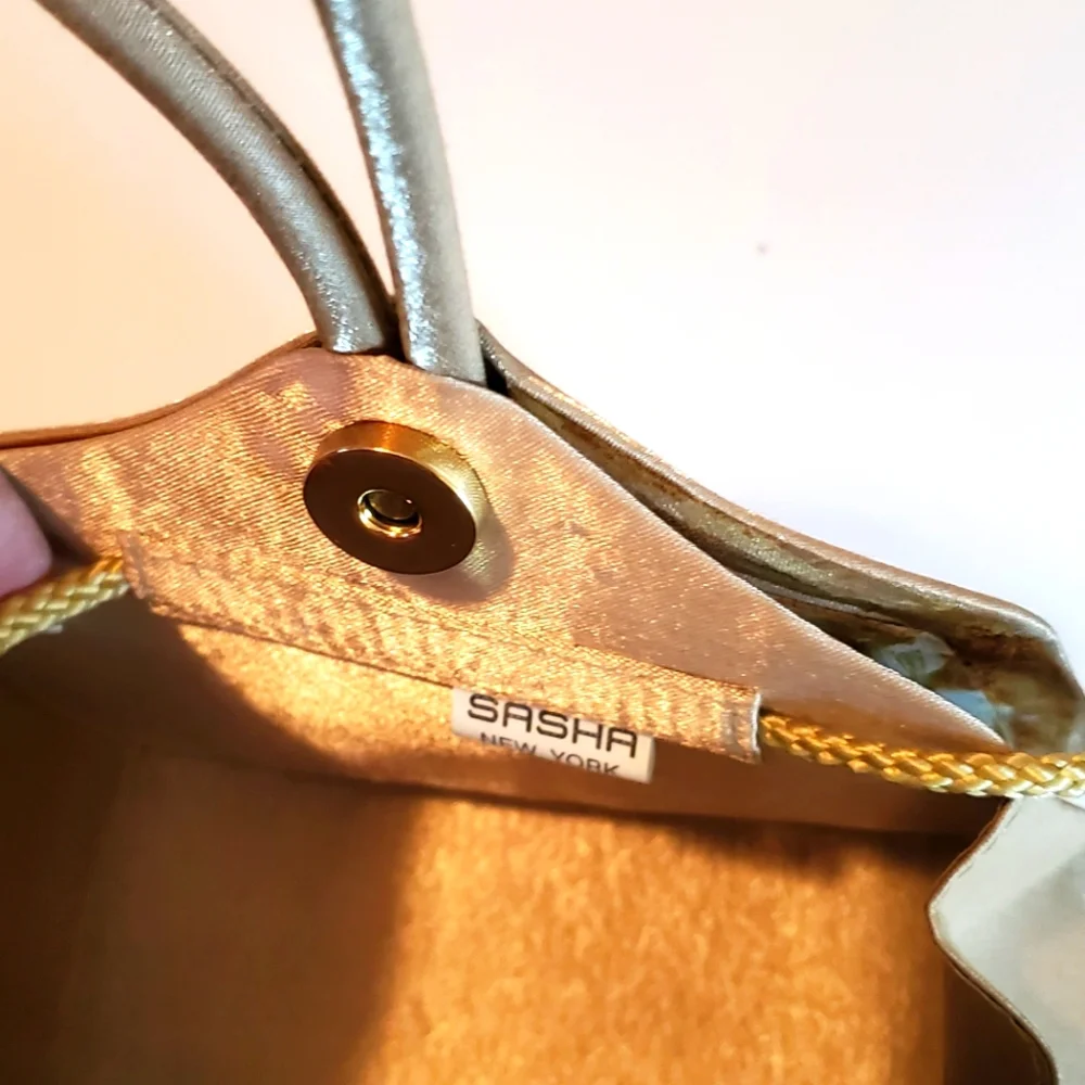 SASHA NEW YORK, Teardrop purse,  Beige, Satin Evening bag. VINTAGE. - Picture 7 of 7